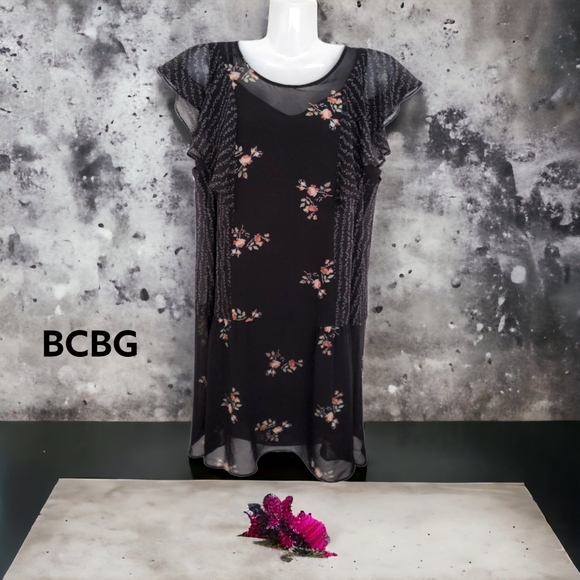 BCBGENERATION!! Popular 2pc Ensemble Black Floral Midi Dress!! A Just-Jen Fav!💖 - Picture 10 of 11
